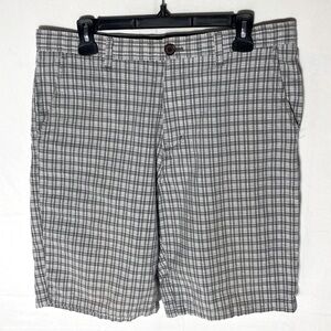 Eddie Bauer Grey White Seersucker Plaid Flat Front Shorts 34